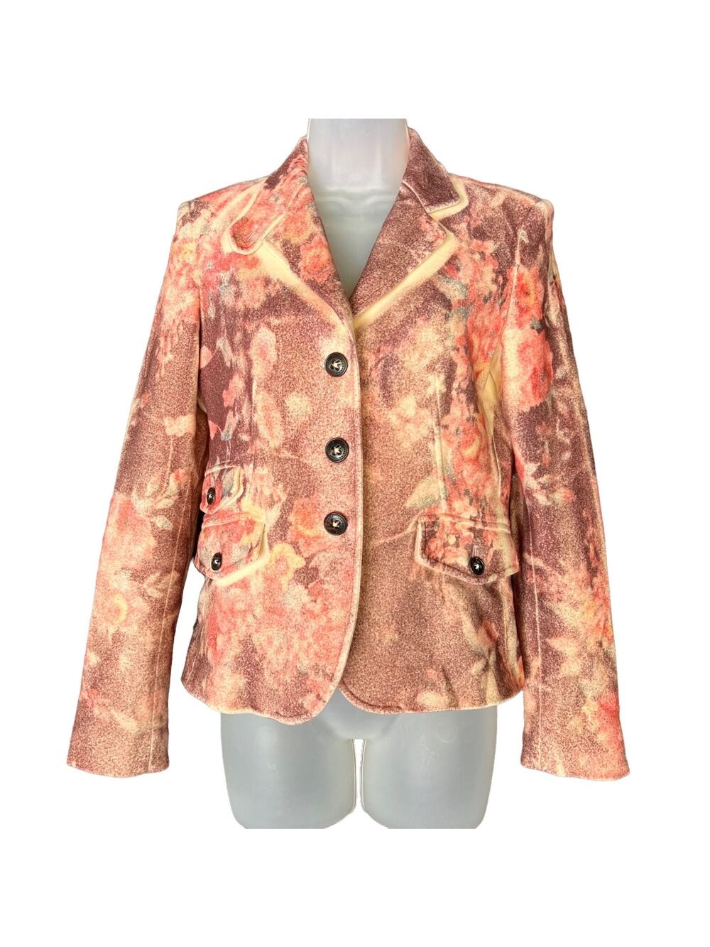 Blue Les Copains Size 8 Cashmere Wool Blend Felt Blazer Photo Print Jacket EU42